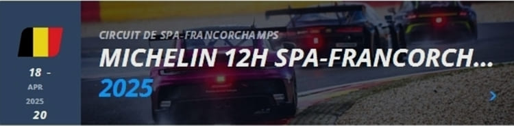 Termine 2025 von Rennsport-Veranstaltungen 12h-Rennen Spa-Francorchamps 2025
